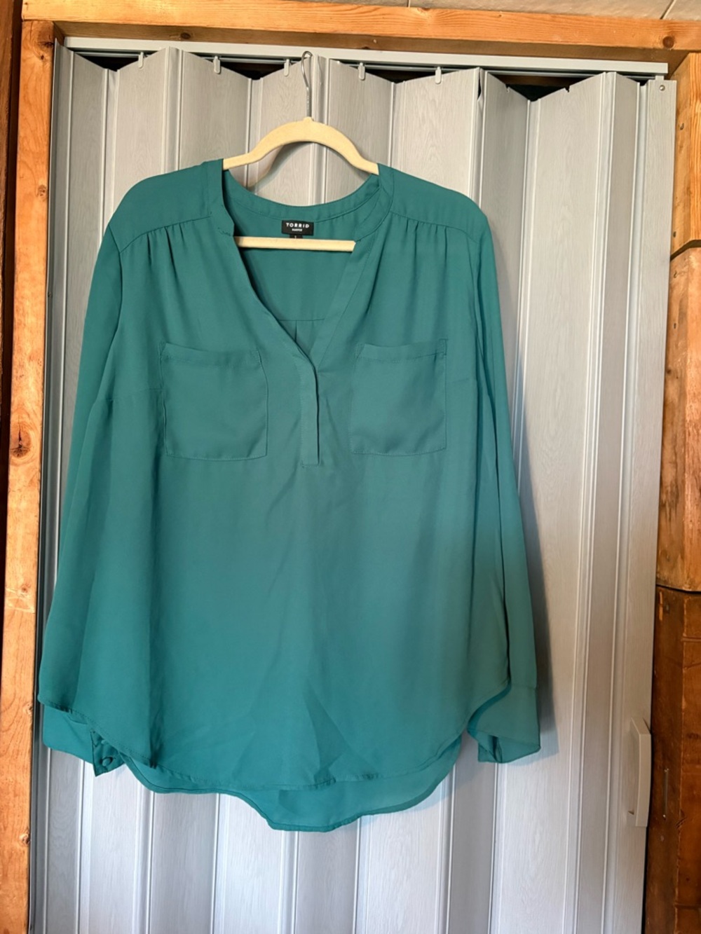 torrid Teal Split V-Neck Blouse with Chest Pockets